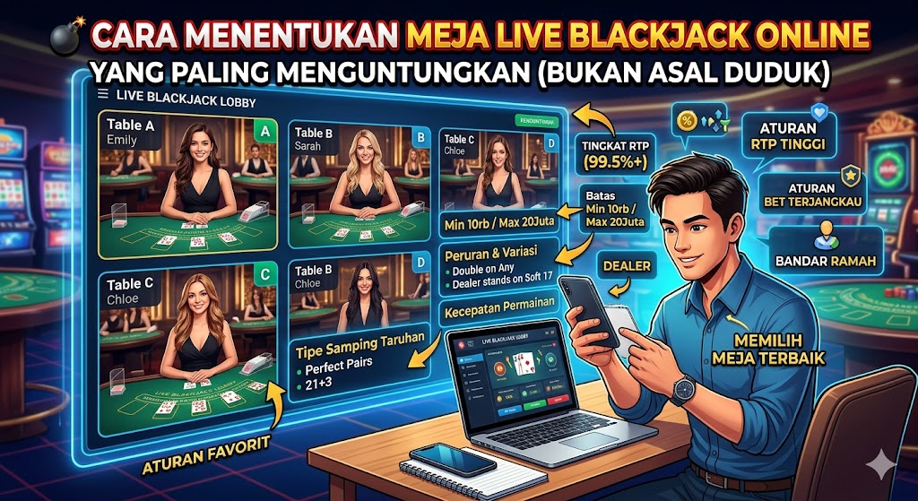 memilih meja live blackjack online